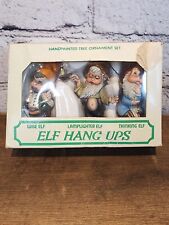 VTG Elf Hang Ups Set of 3 Christmas Ornaments Wise Lamplighter Thinking Elves  picture