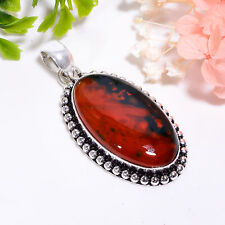 Bloodstone Vintage Style Handmade Jewelry.925 Silver Plated Pendant 1.9