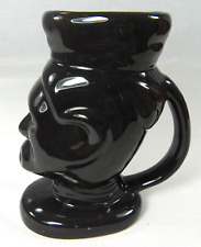 Black Glazed Coffee Cup Mug Figural African Tribal Person's Head on Pedestal 6