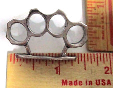 Brass knuckles pin vintage collectible old biker vest hat weapon pinback picture