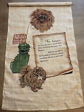 vintage pekingese foo dog linen scroll picture
