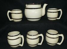Antique Rare Teapot Set Barrel shaped Hand Painted Teapot & 5 Demitasse Cups picture