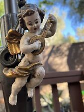 VTG CARVED Putto ANGEL CHERUB With Lute Partially Gilded 3 Dimensional picture