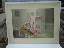 ANTIQUE COLORED LITHOGRAPH OF BIBLICAL ANGEL CIRCA 1850 PRINTED IN PARIS #2 picture