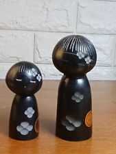Rare Nashi Black Stone Sosaku Kokeshi Doll [Height 11.5 cm and 8.5 cm] picture