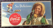 Rare 1954 Coca Cola Cardboard Advertising Sign Large Size 56 by 27 WINTER SKIING picture