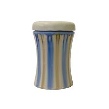 Blue Tan White Strips Ceramic Round Container Urn Jar ws3265 picture
