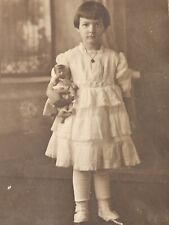 1920s Antique Studio Photo of Young Girl With Super Cool Doll.  Flapper Era picture