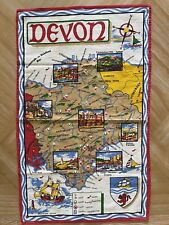 Vintage England Tea Towel Map Linen Wall Hanging Devon Travel Souvenir Scenic picture