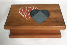 Vintage Wooden Folk Art Hinged Trinket Box heart 9.5in signed Hand crafted picture