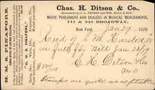 Chas H Ditson Co Music Musical Merch Adv New York City 1879 Postal Card EARLY picture