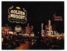 1954 Golden Nugget Las Vegas Boulder Club Casino Apache Hotel Neon UPRR postcard picture