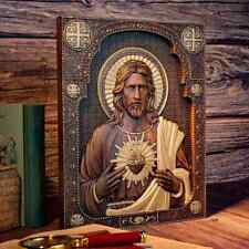 Lord Jesus Sacred Heart God Sculpture Wood Carving Premium picture