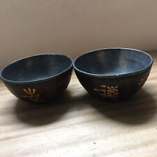 Antique CHINESE COCONUT SHELL PEWTER TEA Bowls TEACUPs Qing Dynasty 4