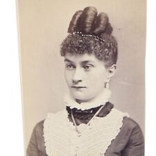 Antique Victorian CDV Photo Beautiful Young Damsel Hair Up Boston MA Hatstat picture