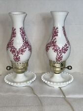Hurricane Lamps Electric Vintage Matching Pair Milk Glass 13” Tall Keyed Switch picture