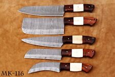5 Pcs Custom Made Damascus Steel Kitchen Knife Set W/Bone & Wood Handle MK 116 picture