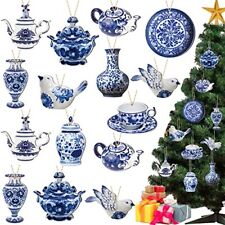 40 Pieces Christmas Chinoiserie Ornaments Blue and White Porcelain Christmas ... picture