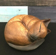Hand Carved Wooden Siamese Cat Curled Up Sleeping Figurine picture