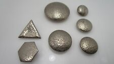 Vintage Textured Design Silver Metal Round & Geometric Buttons set 8 picture