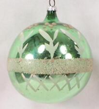 Christmas Ornament Green Ball Flowers X's Lanissa W Germany Large Vintage #417 picture