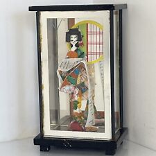 Vtg MCM Miniature Japanese Geisha Figure Mirrored Display Case Black Frame 1F11 picture