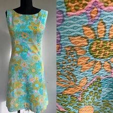 VTG 1960's Green Pink Orange Damask Floral Shabby Chic Sun Mini Dress S M GREAT picture