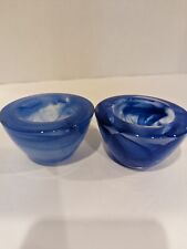 PartyLite Solitude Indulgences Set Of 2 Blue Swirl Glass Votive Tealight Holder  picture