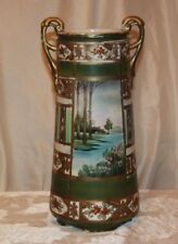 Antique Large 13” Hand Painted Vase, Scenic picture