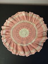 Vintage Handmade Crocheted Pink & White Colored Round Doily 18” Thick picture
