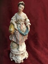 Late 19thc Victorian Figurine Pearlware Style Lady On Ornate Base 10” Tall picture
