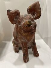 Sitting Pig Hand Crafted Clay Pottery Rustic Reddish Brown Made In Mexico picture