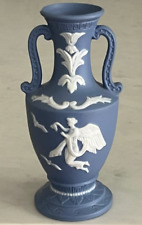 Wedgwood-STYLE 2 Handled Jasperware Blue White Greek Vase Angel & Doves - MINT picture