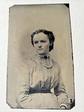antique 1870s Tintype Photo Woman with Rosy Cheeks Lovely Pose picture