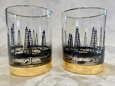 Set of 2 Culver OIL RIG Double Old-Fashioneds. Nice picture