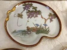 MCM Vintage Kutani Kyokuzan Japanese Porcelain Snack Plate Pheasant Floral 1950s picture