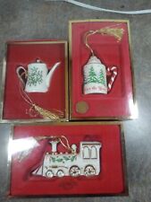 Set of 3 Lenox China Christmas Ornaments in Box Train and Mugs picture