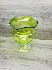 Large Lime Green Glass Vase Clear Bottom Flower Top picture