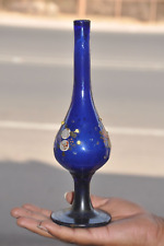 Vintage Blue Color Floral Enamel Work Glass Surai/Vase/ Pot, Collectible picture