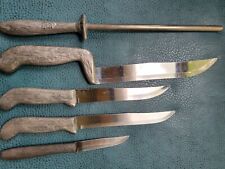 Set of 4 Vintage Aycock Aluminum Handled Stainless Knives & 1 Sharpener  picture