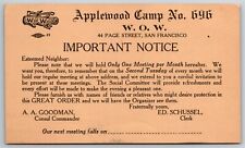 Scarce Postcard Postal Card WOW Applewood Camp No 696 San Francisco c1914-51 picture