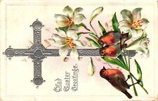 Vintage Postcard- Vintage Glad Easter Greetings three robins, one le Early 1900s picture