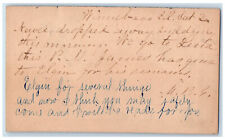 c1880's PV James to Elgin Letter Winnebago Illinois IL Rockford IL Postal Card picture