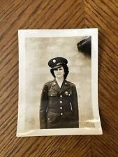 Woman Wearing Husband's WW2 Uniform 3x4 B&W 1940s Photograph VTG picture