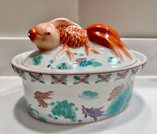 Chinese Porcelain Koi Fish Soup Tureen/Covered Casserole with Steam Spout picture