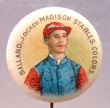 1890's JOCKEY BALLARD MADISON STABLES High Admiral Cigarettes pinback button ^ picture