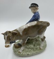 Royal Copenhagen Denmark Porcelain Figurine 772 Boy With Calf Cow 6.5