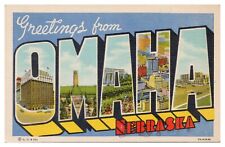 Vintage Omaha Nebraska Large Letter Postcard Greetings Unused Linen Curt Teich picture
