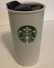 Starbucks Ceramic 10 oz White Travel Coffee Mug Tumbler & Lid Green Mermaid Logo picture