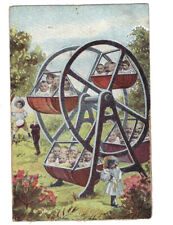 c.1900s Children Babies In Ferris Wheel Cute Children Amusement Park Postcard picture
